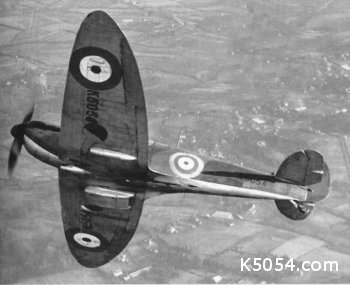 Spitfire prototype K5054 in flight showing off her eliptical wings and standard RAF wartime camouflage